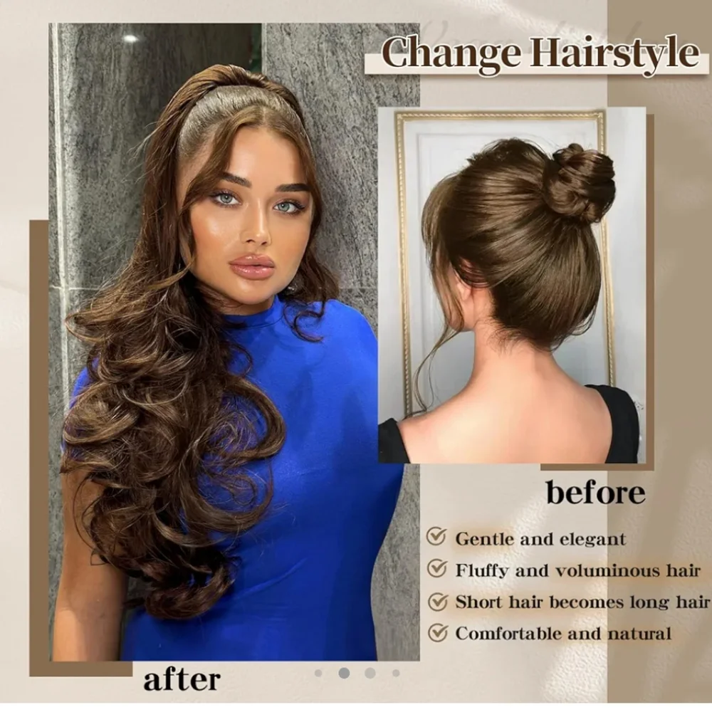 Ponytail extension with claw or drawstring 24